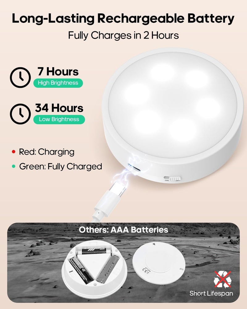 GOODEA Puck Lights with Remote, 13 RGB Colors LED Under Cabinet Light, Rechargeable Battery Operated Under Cabinet Lighting Tap Lights, Stick on Lights with Dimmer and Timer（6 Pack） - Image 4